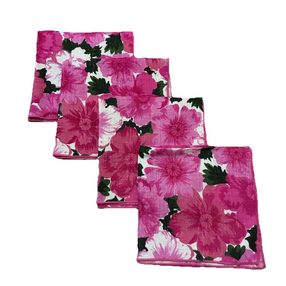 Vintage Irish Linen Napkins BRAIDWATER Set Of 4 Pink Floral 16”